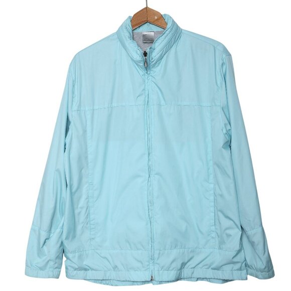 Nike Track Jacket Windbreaker Coat Light Blue Full Zip Packable Hood Fully Lined - Picture 2 of 11
